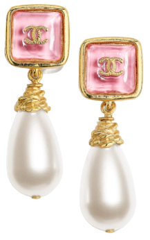 Earrings - Gold, Pearly White & Pink - Metal, Imitation Pearls & Glass - CHANEL