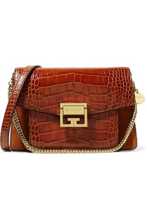 Givenchy | GV3 small croc-effect leather and suede shoulder bag | NET-A-PORTER.COM