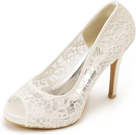 Amazon.com | Women's Lace Stiletto High Heels Peep Toe Platform Sandals Slip On Wedding Pumps Bride Dress Shoes, 4 Inch | Sandals