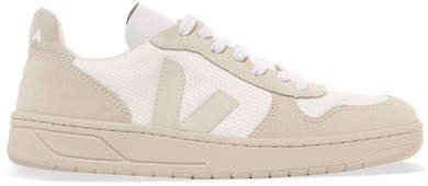 V-10 Mesh, Suede And Leather Sneakers - White