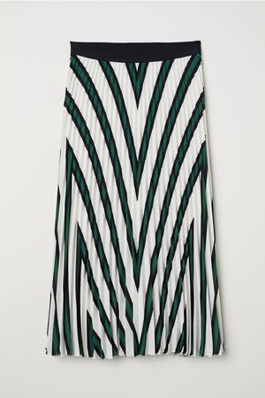 Плиссированная юбка - Кремовый/Зеленая полоска - Женщины | H&M RU