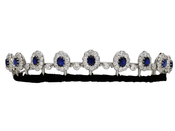 Circa 1920 Natural Unenhanced Burmese Sapphire Diamond Platinum Necklace Tiara