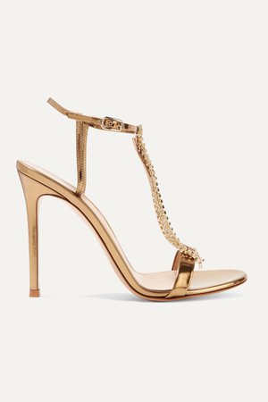 Gold 105 crystal-embellished metallic leather sandals | Gianvito Rossi | NET-A-PORTER