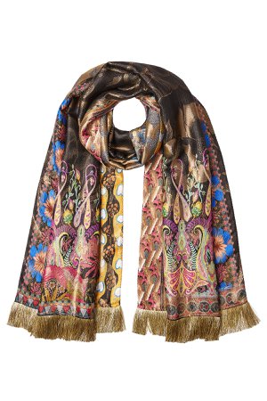 Printed Scarf with Silk and Metallic Thread Gr. One Size