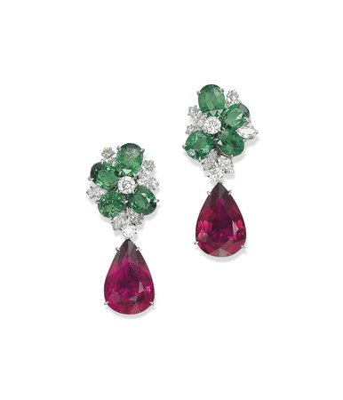 PAIR OF TOURMALINE, GARNET AND DIAMOND EARRINGS, BY MICHELE DELLA VALLE