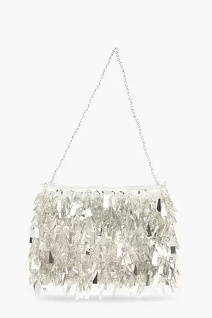 Sequin & Bead Embellished Grab Bag | Boohoo silver