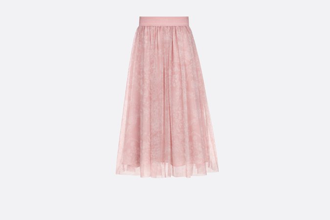 Long Skirt Pale Pink Tulle with Ivory Toile de Jouy Print | DIOR