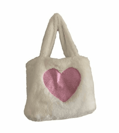 bag fur heart pink white white purse kpop
