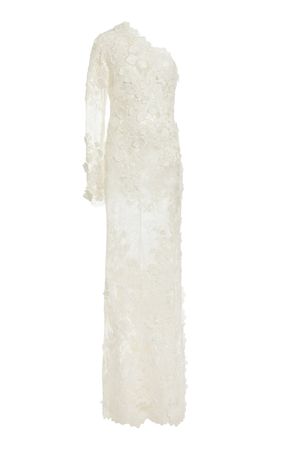 Asymmetric Appliquéd Lace Maxi Dress By Elie Saab | Moda Operandi