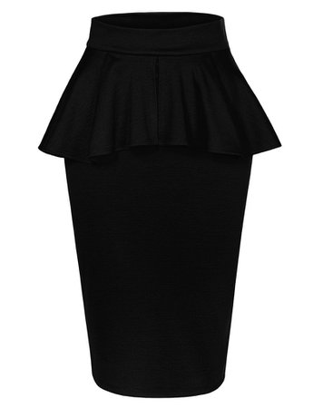 Slim Fit Work Office High Waisted Ruffle Pencil Midi Skirt with Stretc | LE3NO black