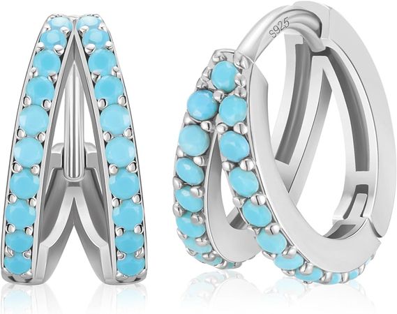 Amazon.com: SWEETV 925 Sterling Silver Hoop Earrings for Women,Small Huggie Hoop Earrings for Women Girls,Tiny Cartilage Cubic Zirconia 8mm,Turquoise: Clothing, Shoes & Jewelry