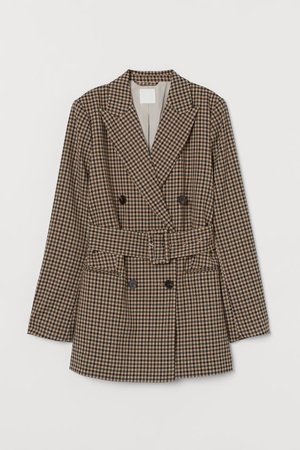 Double-breasted Belted Jacket - Beige/checked - Ladies | H&M US