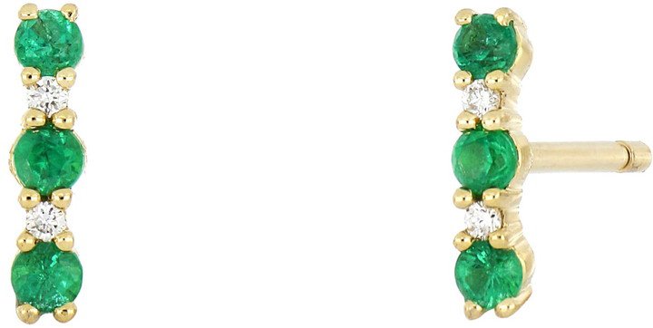 El Mar Diamond & Emerald Bar Stud Earrings