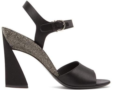 Aede Crystal Embellished Satin Sandals - Womens - Black