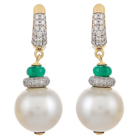 South Sea Pearl and Diamond "Crisscross" Earrings in 18 Karat Yellow Gold For Sale at 1stDibs