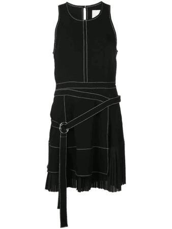 Cinq À Sept Cinq A Sept Carver Belted Contrast-Stitch Mini Dress In Black | ModeSens