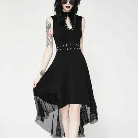TRIPP NYC Gothic Punk Rock Star Vampire Black Hi Lo Eyelet Black Dress CE4634 | eBay