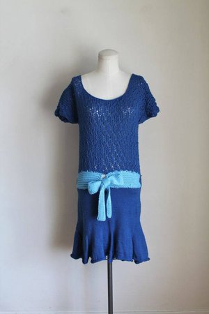 Vintage 1980s Two Tone Blue Sweater Drop Waist Dress / S-M | Etsy