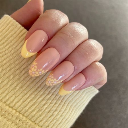 yellow French tip nails