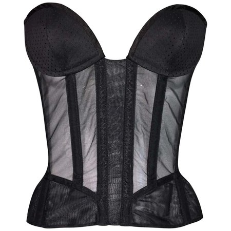 1990's Thierry Mugler Sheer Black Pin-Up Wasp Waist Corset Bustier Top For Sale at 1stDibs