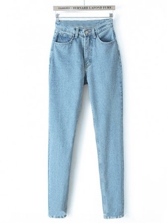 Light Blue Pockets High Waisted Boyfriend 90's jeans Vintage Mom Jeans Cheap - Jeans - Bottoms