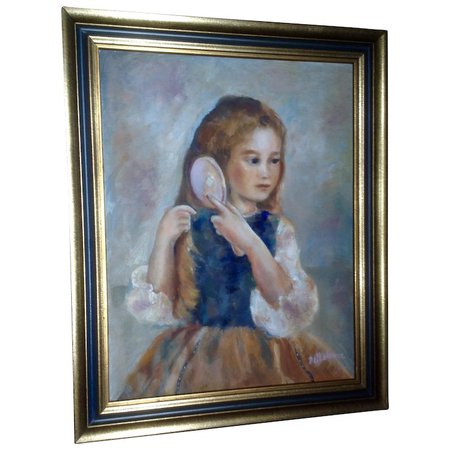 Pettebone, Oil Painting Portrait Figural Young Girl Brushing Hair : Gumgumfuninthesun | Ruby Lane