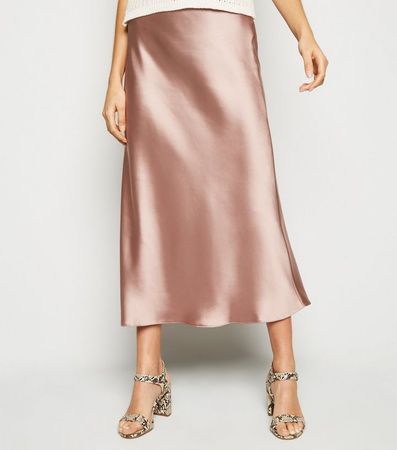 Mid Pink Satin Bias Cut Midi Skirt | New Look