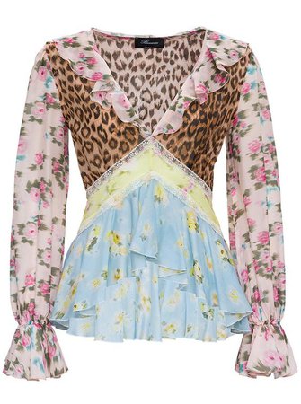 COTTON AND SILK BLOUSE WITH PRINT | Blumarine