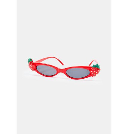 Slim Cat Eye Sunglasses With Strawberries - Red | Dolls Kill