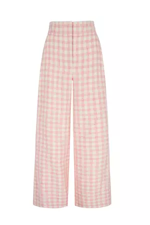 Penny Tailored Wide Leg Trousers | Pink Gingham Tweed | Luxury Womens Suiting – Suzannah London