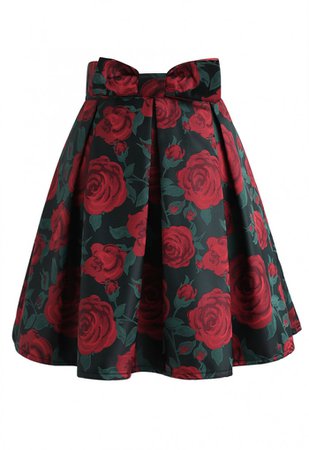 Red Rose Print Bowknot Pleated Mini Skirt - NEW ARRIVALS - Retro, Indie and Unique Fashion