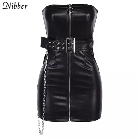 Nibber women spring goth style black PU leather zipper dress 2019 new fashion Metal chain decoration Punk girl sleeveless dress-in Dresses from Women's Clothing on Aliexpress.com | Alibaba Group