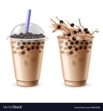 Bubble tea bubbles milk drinks with black Vector Image