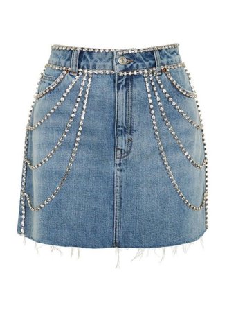 Denim Mini Skirt Diamond Rhinestone