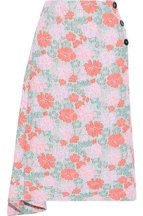 Asymmetric Floral-jacquard Midi Skirt
