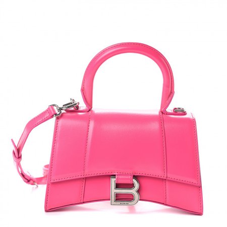 BALENCIAGA Shiny Box Calfskin Hourglass Top Handle Bag XS Bright Pink 563936