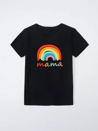 black Rainbow And Letter Graphic Tee | SHEIN USA