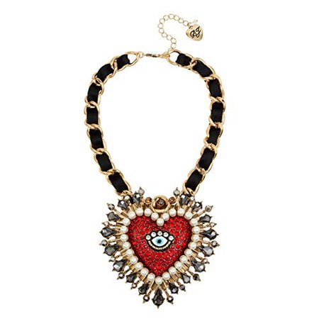 Betsey Johnson "Mystical Evil Eye" Heart Pendant Statement Necklace, Red, One Size: Clothing