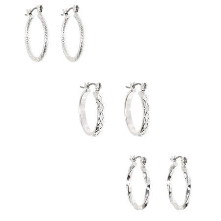 Silver 20MM Textured Hoop Earrings - 3 Pack | Claire's US