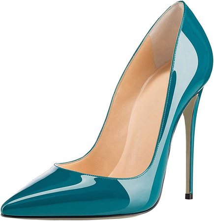 Amazon.com | COLETER Women's Sexy Pointed Toe High Heels,4.72 inch/12cm Patent Leather Pumps,Wedding Dress Shoes,Cute Evening Stilettos Patent Teal 10.5 US | Pumps