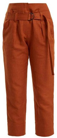 Paperbag Waist Straight Leg Cropped Trousers - Womens - Orange