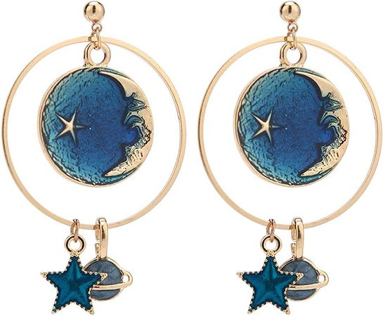 Amazon.com: SUNSCSC Enamel Moon Star Earth Planet Drop Hook Earrings Long Pendant Dangle Jewelry for Woman Girls W775): Clothing, Shoes & Jewelry