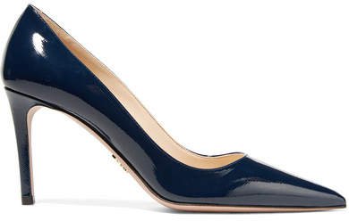 Glossed Textured-leather Pumps - Midnight blue