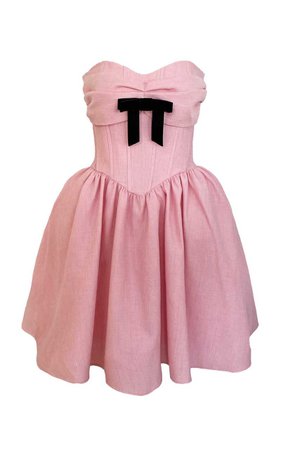 pink dress with black bow