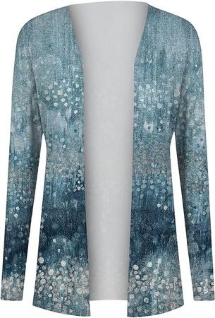 Cardigan Sweaters for Women Dressy Fall Open Front Long Sleeve Sweater Coat Printed Casual Jacket Loose Outwear Tops at Amazon Women’s Clothing store
