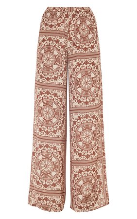 Brown Tile Print Wide Leg Pants | PrettyLittleThing USA