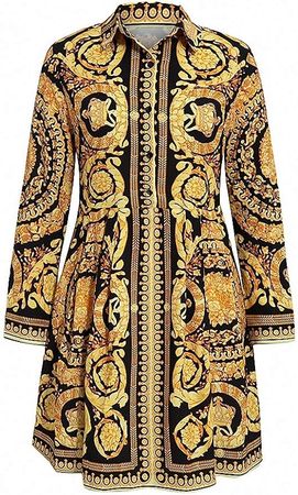 Amazon.com: Hiuwa Sexy Paisley Vintage Print Gold Dress Women v Neck Short Blouse Dress Autumn Elegant Party Club Dress Large Size Robe : Clothing, Shoes & Jewelry