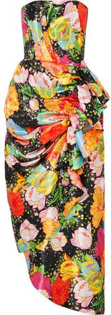 Richard Quinn - Ruched Floral-print Taffeta Maxi Dress - Black