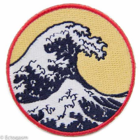 Great Wave Iron On Patch Embroidered Circular 2.75 Beach