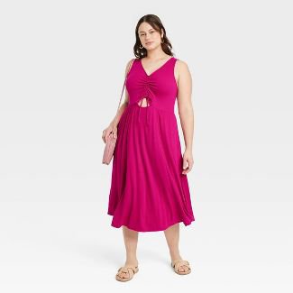 Women's Plus Size Sleeveless Cinched Front Peephole Dress - Ava & Viv™ : Target
